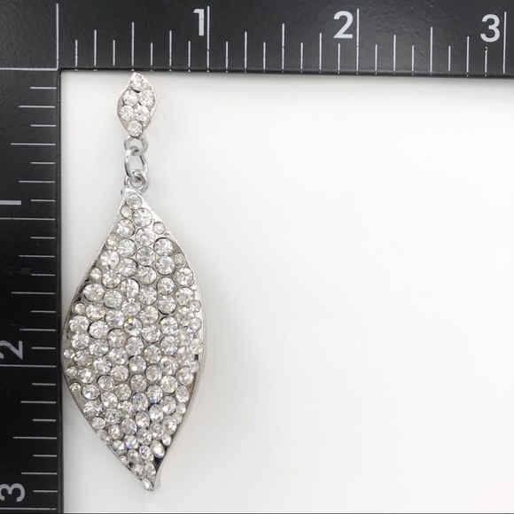 Large Pageant Statement Clear Rhinestones Unique Wave Post Drop Earrings - Picture 2 of 3